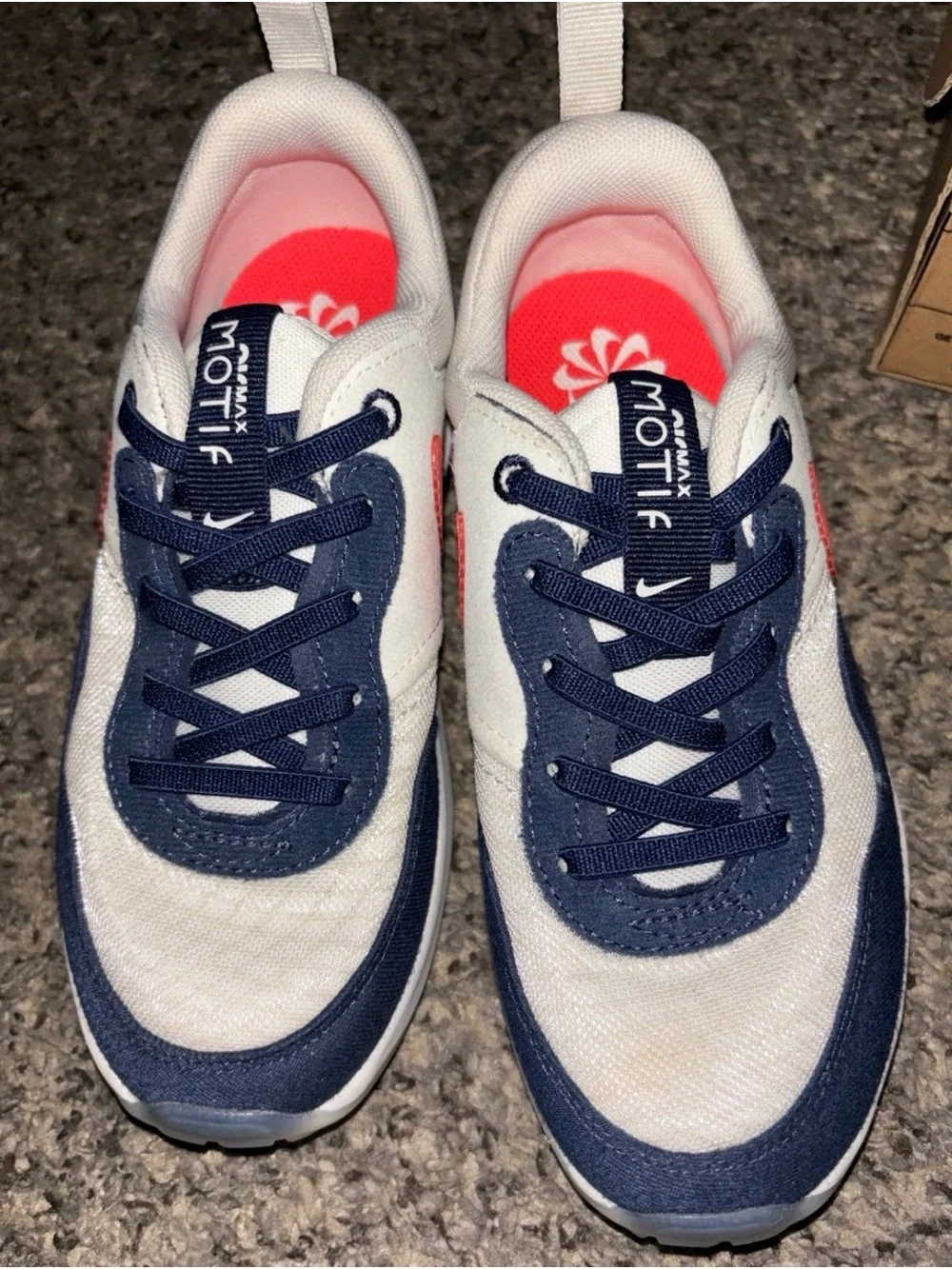Nike Air Max Motif (PS) White with Navy and Bright Crimson Accents